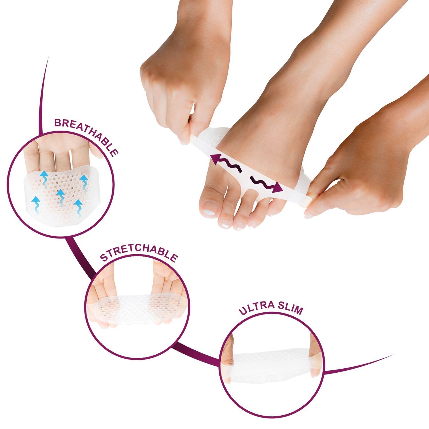 Silicone Padded Forefoot Insoles (2 pairs)